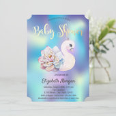 かわいいフローラスワンのホログラフィックベビーシャワー 招待状 (スタンド正面)