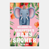 かわいいフローラゾウピンクの赤ちゃんシャワーへようこそ アクリルサイン (正面)