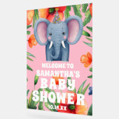 かわいいフローラゾウピンクの赤ちゃんシャワーへようこそ アクリルサイン (傾斜)