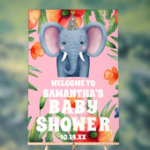 かわいいフローラゾウピンクの赤ちゃんシャワーへようこそ アクリルサイン (ニュートラル)