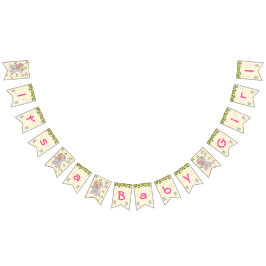 かわいいフローラゾウ女の子の赤ちゃんシャワー バンティングフラッグ