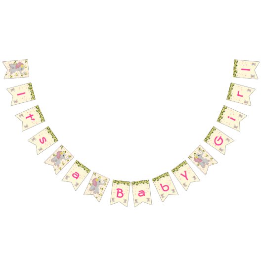 かわいいフローラゾウ女の子の赤ちゃんシャワー バンティングフラッグ (全)