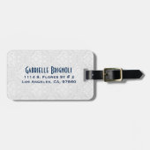 かわいいフローラゾウ、ネイビーブルー&ホワイト ラゲッジタグ (正面横)