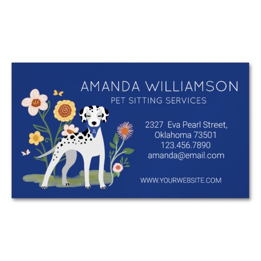 かわいいフローラダルマティアンドッグケアサービス マグネット名刺 (正面)