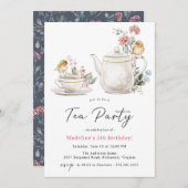 かわいいフローラティーポット |ガールズティーパーティー誕生日 招待状 (正面/裏面)