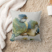 かわいいフローラティール(緑がかった色)ミントグリーン刺繍バード クッション (ブランケット)