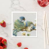 かわいいフローラティール(緑がかった色)ミントグリーン刺繍バード スタンダードカクテルナプキン (インサイチュ)