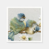 かわいいフローラティール(緑がかった色)ミントグリーン刺繍バード スタンダードカクテルナプキン (正面)