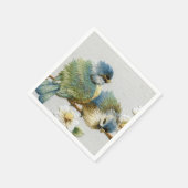 かわいいフローラティール(緑がかった色)ミントグリーン刺繍バード スタンダードカクテルナプキン (角)