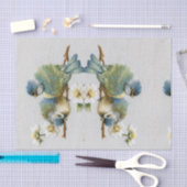 かわいいフローラティール（緑がかった色）ミントグリーン刺繍バード 薄葉紙 (クラフト)