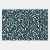 かわいいフローラティール（緑がかった色）紫ブラウンピンクボホパターン ラッピングペーパーシート (正面)