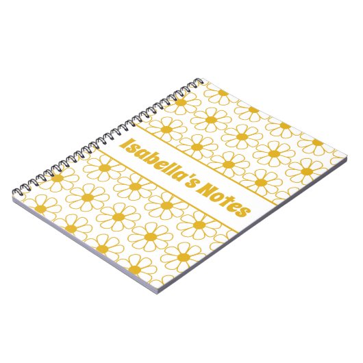 かわいいフローラデイジーパタンマスタードパーソナライズされた ノートブック (左側)
