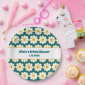 かわいいフローラデイジーパターンマスタードとティール（緑がかった色）ブルーパ ペーパープレート (パーティー)