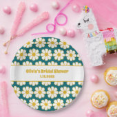 かわいいフローラデイジーパターンマスタードとティール(緑がかった色)ブルー ペーパープレート (パーティー)