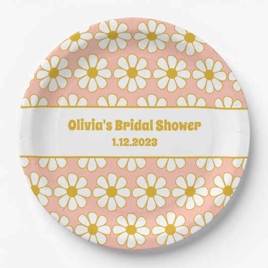 かわいいフローラデイジーパターンマスタードピンク ペーパープレート (正面)