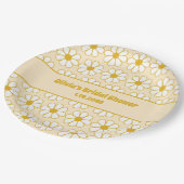 かわいいフローラデイジーパターンマスタードホワイトクリーム ペーパープレート (アングル)