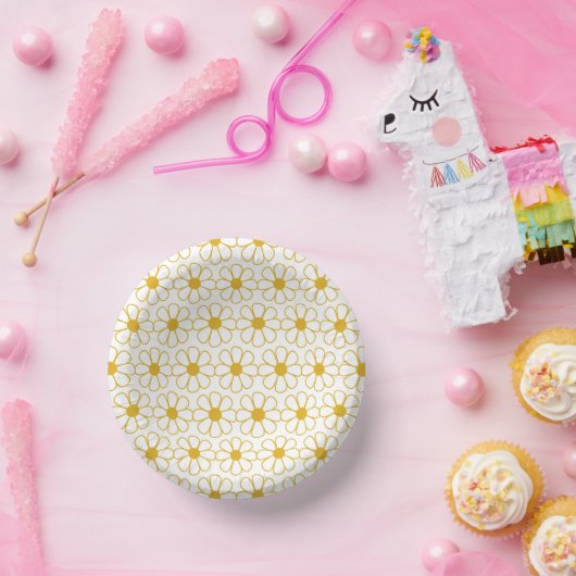 かわいいフローラデイジーパターンマスタード金ゴールドとホワイトP ペーパーボウル (パーティー)