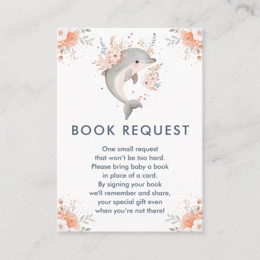 かわいいフローラドルフィン赤ちゃんシャワーブックリクエスト エンクロージャーカード (正面)