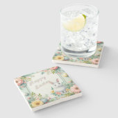 かわいいフローラハッピーイースターバニー ストーンコースター (横)