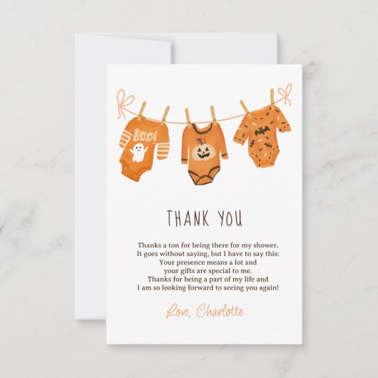 かわいいフローラハロウィン感謝していあなた赤ちゃんシャワー サンキューカード (正面)