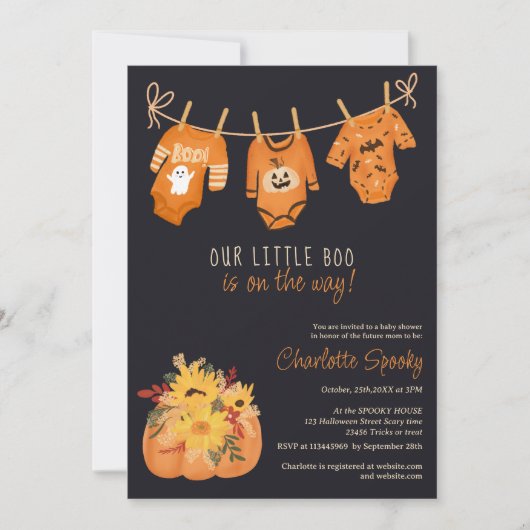 かわいいフローラハロウィーン小さなブーブベイビーシャワー 招待状 (正面)