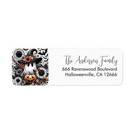 かわいいフローラハロウィーン幽霊差出人住所 ラベル (正面)
