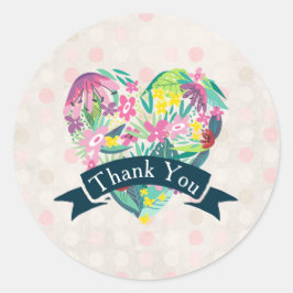 かわいいフローラハートと熱帯花ありがとう ラウンドシール