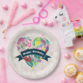 かわいいフローラハートと熱帯花誕生日 ペーパープレート (パーティー)