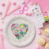 かわいいフローラハートと熱帯花誕生日 ペーパープレート (パーティー)