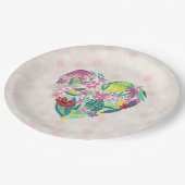 かわいいフローラハートと熱帯花誕生日 ペーパープレート (アングル)