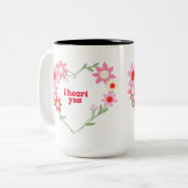 かわいいフローラハートバレンタインデー ツートーンマグカップ (正面左)
