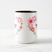 かわいいフローラハートバレンタインデー ツートーンマグカップ (中央)