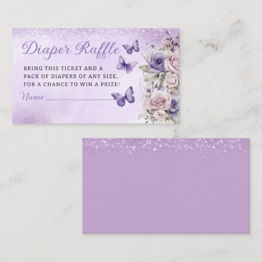 かわいいフローラバタフライおむつラッフルベビーシャワー エンクロージャーカード (正面/裏面)