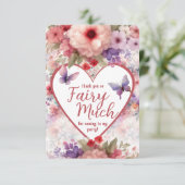 かわいいフローラバタフライガーデンフェアリー最初の誕生日 サンキューカード (スタンド正面)