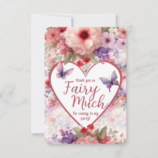 かわいいフローラバタフライガーデンフェアリー最初の誕生日 サンキューカード (正面)