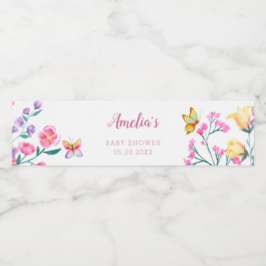 かわいいフローラバタフライガーデンベビーシャワー ペットボトルラベル (シングルラベル)
