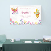 かわいいフローラバタフライピンクベビーシャワー 横断幕 (トレードショー)