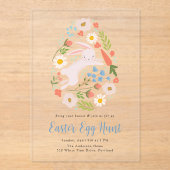 かわいいフローラバニーイースターエッグ狩り アクリル招待状 (正面)