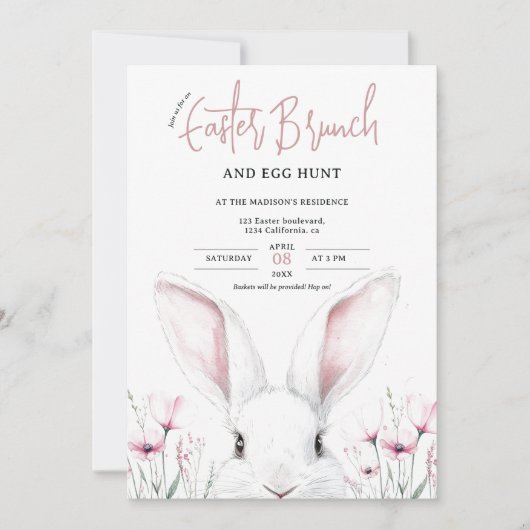 かわいいフローラバニーイースターブランチと卵狩り 招待状 (正面)
