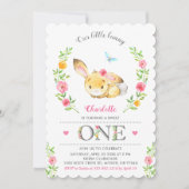 かわいいフローラバニーガールズ1st誕生日パーティー 招待状 (正面)