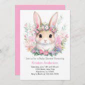 かわいいフローラバニーガールベビーシャワー 招待状 (正面/裏面)