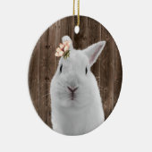 かわいいフローラバニーホワイトラビットバーンドウッド セラミックオーナメント (右)