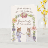 かわいいフローラバニー結婚ラビットおめでとう カード (黄色い花)