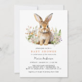 かわいいフローラバニー |うさぎ春ベビーシャワー 招待状 (正面)