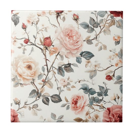 かわいいフローラバラセラミックタイル浴室床用 タイル (正面)