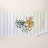 かわいいフローラパイナップルグラデーションストライプ ビーチタオル (正面)