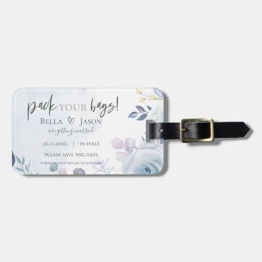 かわいいフローラパックあなたバッグ結婚式の日付を保存 ラゲッジタグ (正面横)