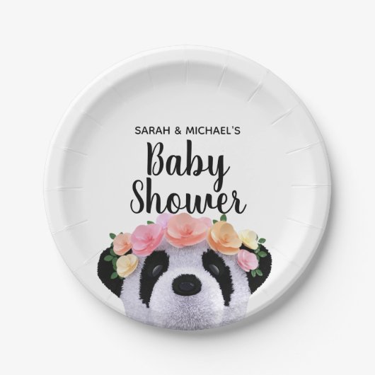 かわいいフローラパンダクマ赤ちゃんシャワー紙プレート ペーパープレート (正面)