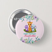 かわいいフローラヒッポサファリジャングルアニマルズ誕生日 缶バッジ (正面&裏面)