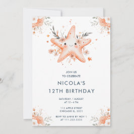 かわいいフローラヒトデ誕生日パーティー 招待状